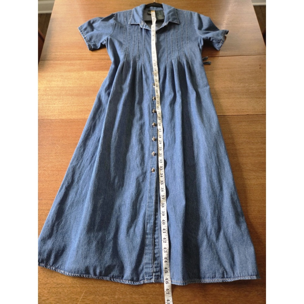 Vtg Denim Dress Women's 10p Pleated Button Up 90s Y2k Hunt Club Modest Teacher - Picture 4 of 10
